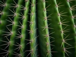 A close-up of a fresh green cactus, focusing on the intricate spines and detailed texture of the plant’s surface, captured under natural light for a fresh, natural look.