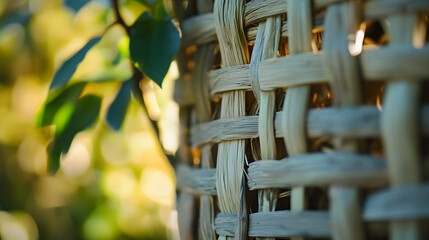Close-up Image of Woven Reeds Gate in Nature Setting