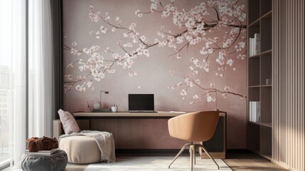 Creating a cozy study room home interior design serene atmosphere inviting space cherry blossom wall