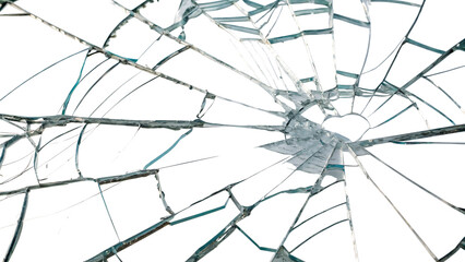 Close-Up of Shattered Glass with Cracks Radiating from Impact isolated on white background as transparent. PNG. AI GENERATED