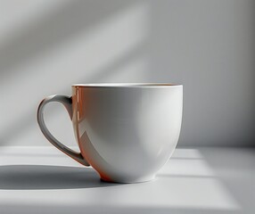 Perfectly Plain White Mug on Bright Background: No Shadows or Speculation, Clearly Floats Mid-Side in Pure White Space