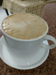 A great cup of coffee with milk in the morning