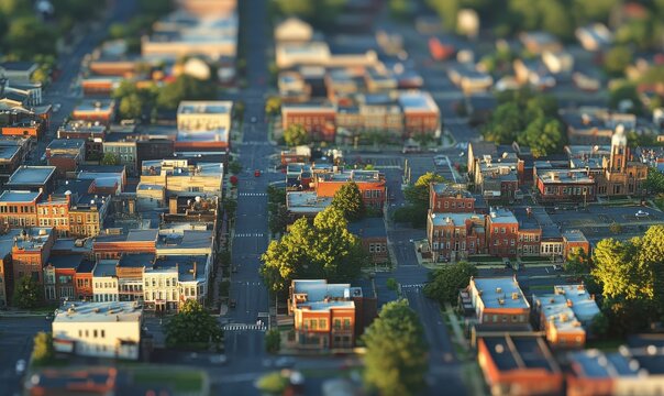 A daytime aerial cityscape of Frederick, Maryland, depicted in ultra-realistic, photorealistic detail.