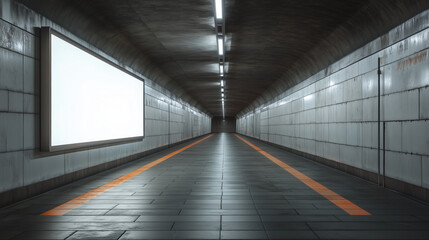 Empty Advertising Panels in a Dimly Lit Underground Tunnel with Space for Outdoor Media Display, Featuring a 6-Sheet Lightbox Mockup Template