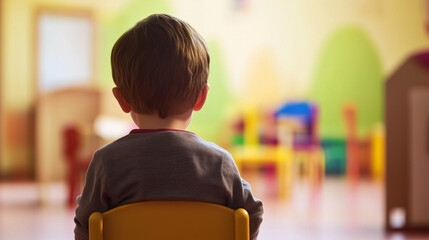 Rear View of Young Boy in Engaging Classroom Environment