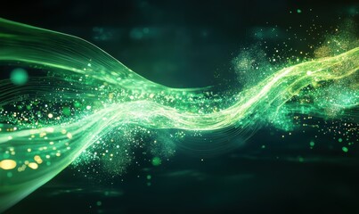 A vibrant, green abstract representation of energy or science, showcasing intricate details and glowing effects.