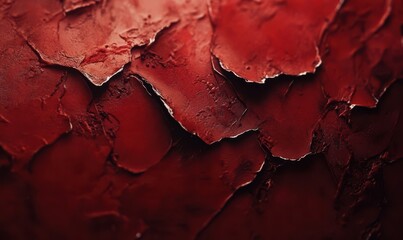 Fototapeta premium Abstract close-up of textured red paint peeling off a vintage surface, illuminated by natural light to highlight its weathered charm