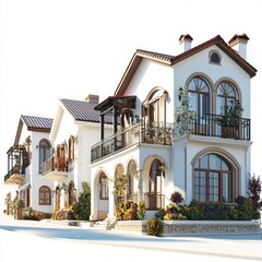 Obraz premium Stunning Mediterranean Villa with Elegant Arches and Balconies - Luxurious Architectural Home Design