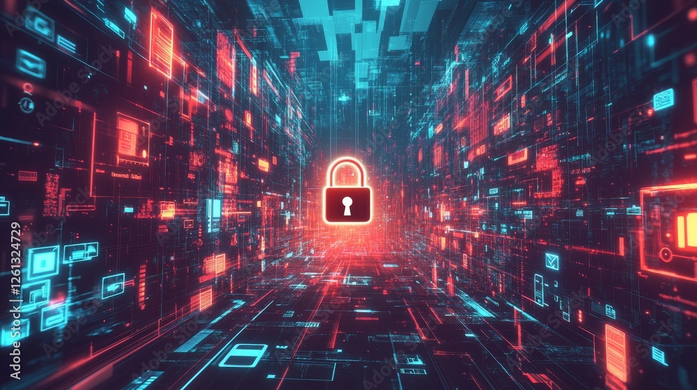 Poster digital lock activation digital grid 3d visualization virtual environment tech perspective secure ac