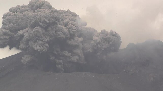 A powerful eruption from crater of Sakurajima volcano in Kyushu, Japan.