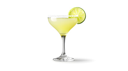 Classic Margarita in Elegant Glass with Lime Garnish and Salt Rim
