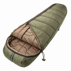 Green Lightweight Mummy Sleeping Bag for Outdoor Camping and Hiking with Beige Interior Design