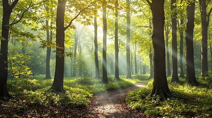 Obraz premium Sunlit Forest Pathway