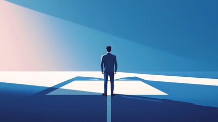 Obraz premium Businessman facing a crossroads decision future path risk