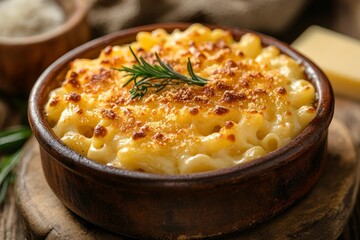Creamy Mac & Cheese, Rustic Bowl, Kitchen Setting, Food Blog