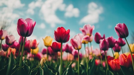 Captivating bloom of tulip fields nature scenic landscape vibrant colors full bloom tulip variations