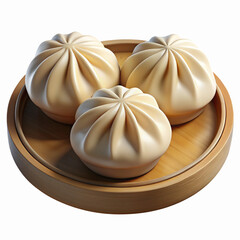 Wooden Bamboo Steamer With Three Traditional Chinese Steamed Buns Dim Sum Dumplings On Transparent Background