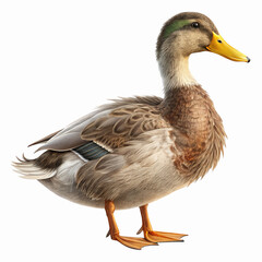Obraz premium Mallard Duck with Brown Feathers and Yellow Beak Standing on Transparent Background for Wildlife Themes