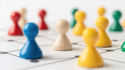 Business Strategy Game Concept with Wooden Pieces on a Board