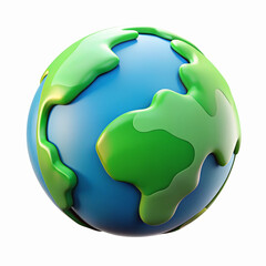 Glossy Blue Earth Icon with Green Continents for Ecology and Global Concepts on Transparent Background