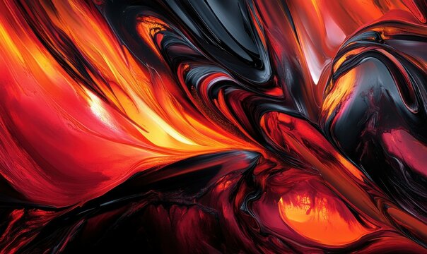Bold abstract painting with deep red, orange, and black strokes, creating an intense and dynamic composition full of emotion