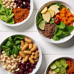 Vibrant vegan bowls with colorful ingredients and healthy options