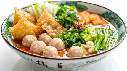 Deconstructed Thai Yen Ta Fo Dish with Colorful Garnishes