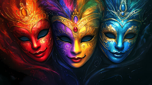 Colored masks decorated opera themed event local carnival. Dimension-Warping Masks. Illustration