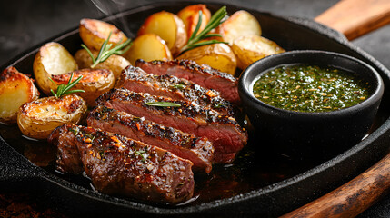 Homemade Roast Lamb with Potatoes and Herb Sauce from New Zealand