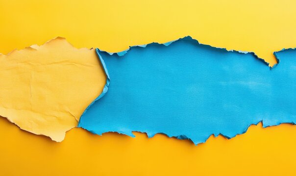 Colorful torn paper revealing a vibrant blue section against a bright yellow background
