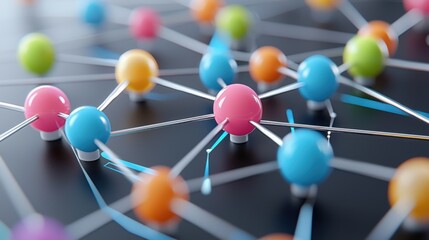 Highly Detailed Multi-Layered Digital Grid with Colorful Spheres