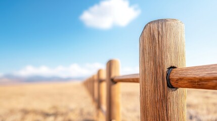 Obraz premium Long Wooden Fence Stretching Into the Horizon Under a Clear Sky