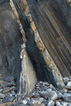 Landscape of a Rock Surface flysch with Natural Texture in the Barrika beach. Vizcaya, Basque country, Spain