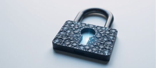 A digital lock is depicted as an intricate web of interconnected particles symbolizing abstract cybersecurity concepts