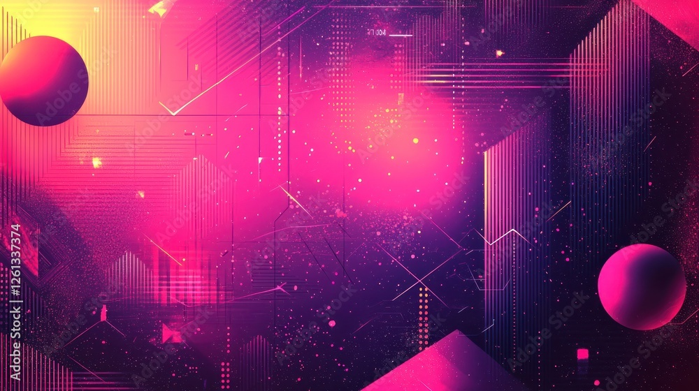 Canvas Prints a futuristic neon pink background filled with abstract shapes and reflective surfaces, adding a high