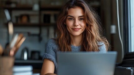 Young businesswoman manage business from home on remote, freelancer using laptop sit kitchen table on self-quarantine, work over personal growth, apply for online courses to learn new skills