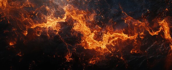 Obraz premium Fiery abstract art depicting swirling flames over dark stone