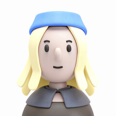 3D Cartoon Style Blonde Character with Blue Hat and Gray Outfit on Transparent Background for Creative Design