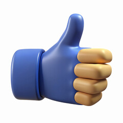 Blue 3D Thumbs Up Icon on Transparent Background for Social Media Approval or Positive Feedback
