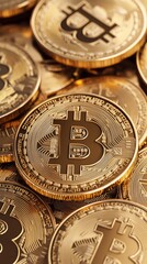 Golden Bitcoin Cryptocurrency Closeup