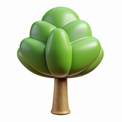 3D Cartoon Style Green Tree with Brown Trunk Illustration for Nature and Environment Projects
