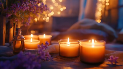 A scene of relaxation using aromatic oils and candles