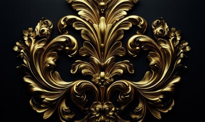 Ornate gold baroque design element against a deep black background, showcasing intricate details and luxury.