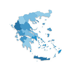 Obraz premium Greece map with border highlighted regions, states, isolated on white background. Template map of Greece. Detailed vector illustration.
