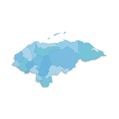Honduras map with border highlighted regions, states, isolated on white background. Template map of Honduras. Detailed vector illustration.