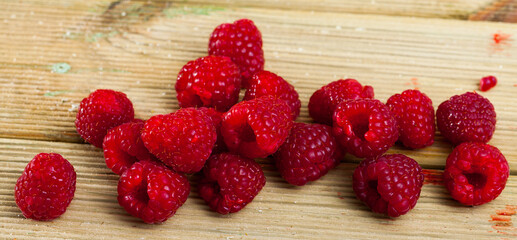 Fresh ripe red raspberry berries closeup
