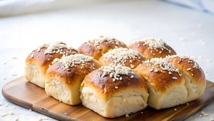 Nine Golden Brown Cheese Rolls on Wooden Board
