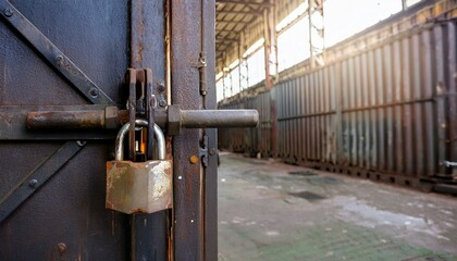 a rusty padlock secures an old wooden door, hinting at a hidden or abandoned place. The image is rich with textures and details, inviting viewers to imagine the stories behind the door