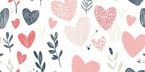 Abstract Hearts Pattern With Floral Elements Design