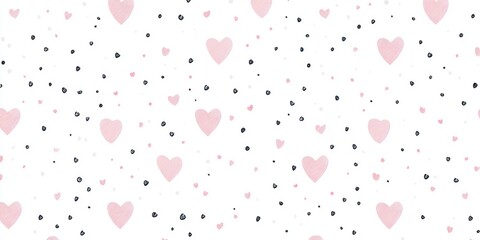 Pink hearts and dots scattered on white background
